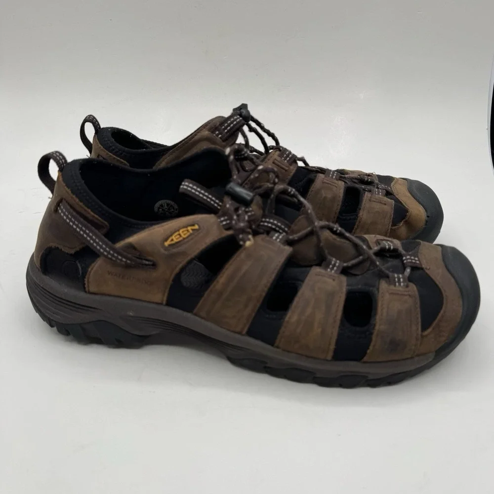 Keen Targhee III Mens Sz 12 Sandals Brown Leather Waterproof/Bungee